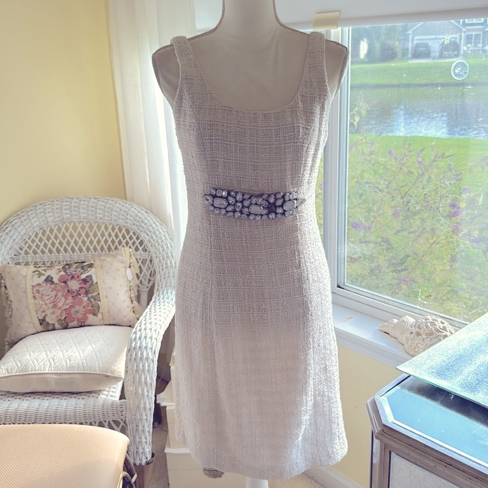 Boston Proper cream tweed boucle knit sheath dress classic - Picture 1 of 16